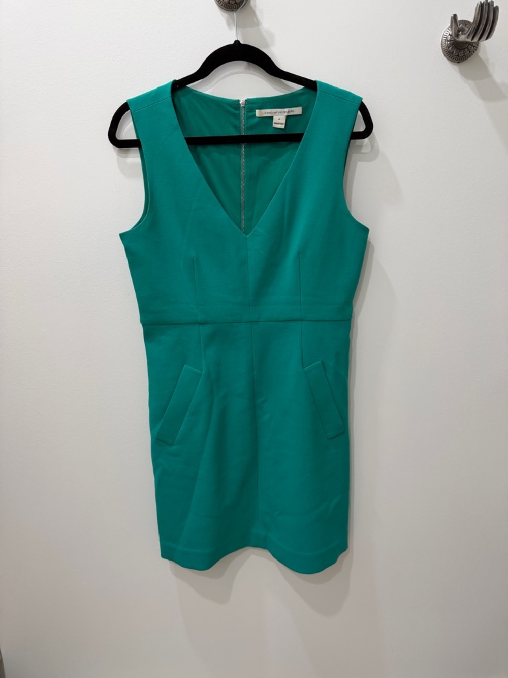 Diane Von Furstenberg Teal V-Neck Mini Sheath Dress